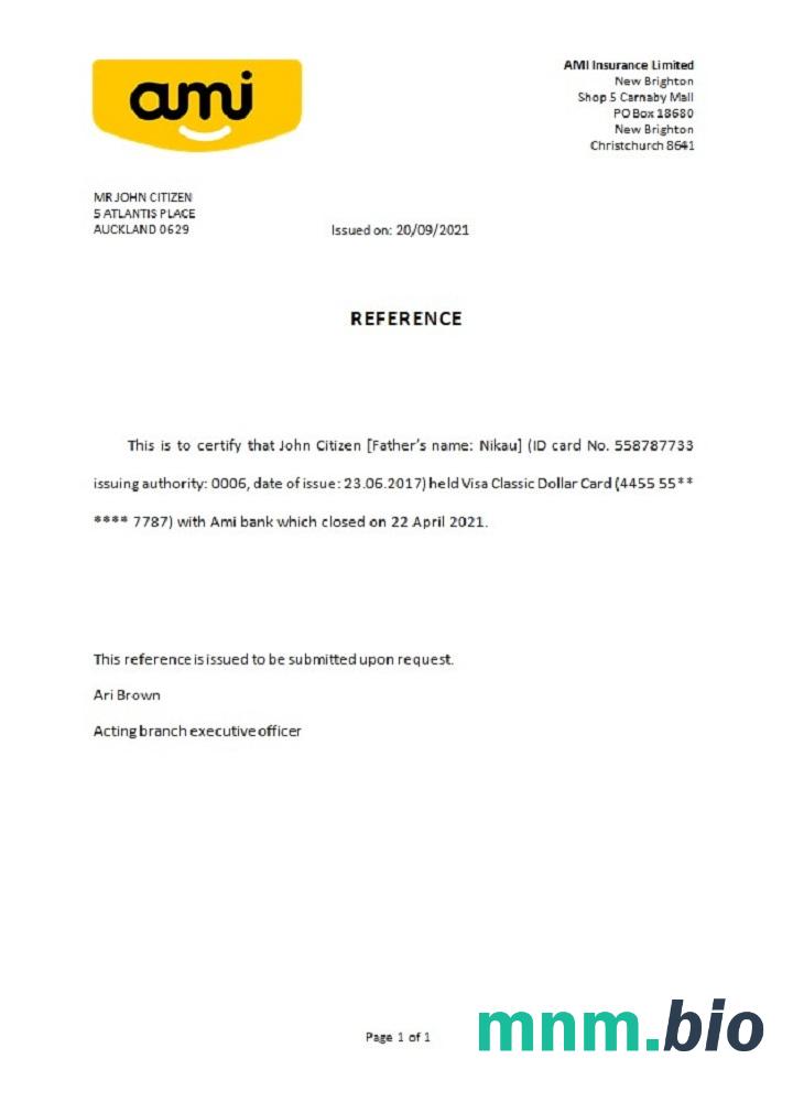 Przykład zamknięcia Banku Ami w Nowej Zelandii w formatach Word i PDF